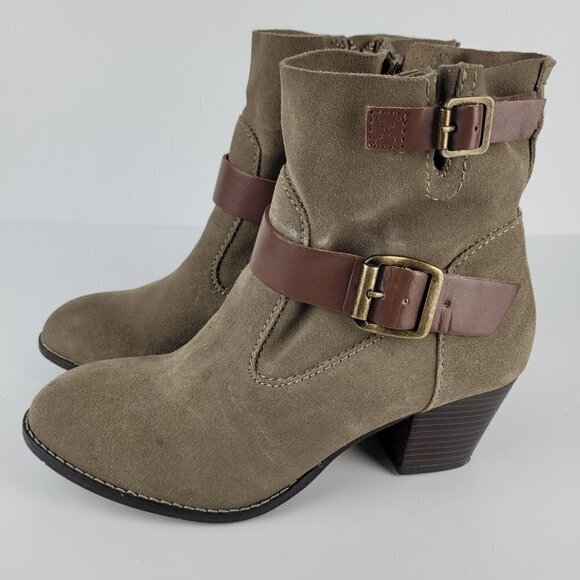 Dolce Vita Taupe Suede Brown Buckle Strap Detail Heeled Ankle Boots 6.5 - Picture 5 of 10